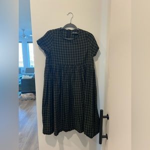 Dark green and black plaid baby doll dress